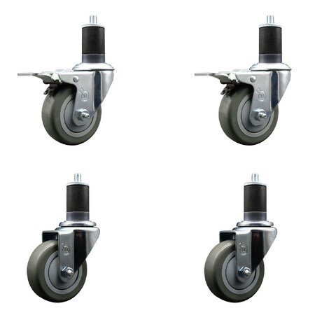 Service Caster 3.5'' SS Gray Poly Swivel 1-5/8'' Expanding Stem Caster Set 2 Total Lock Brakes, 4PK SCC-SSEXTTL20S3514-PPUB-2-S-2-158